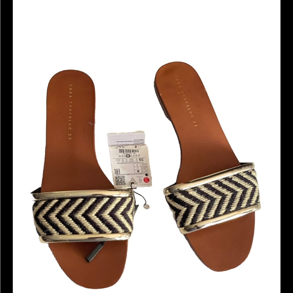 ZARA CHEVRON PRINT NATURAL FABRIC FLATS - Picture 4 of 7